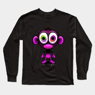 Cute Manic Chibi Monkey Comic Horror Art I Long Sleeve T-Shirt